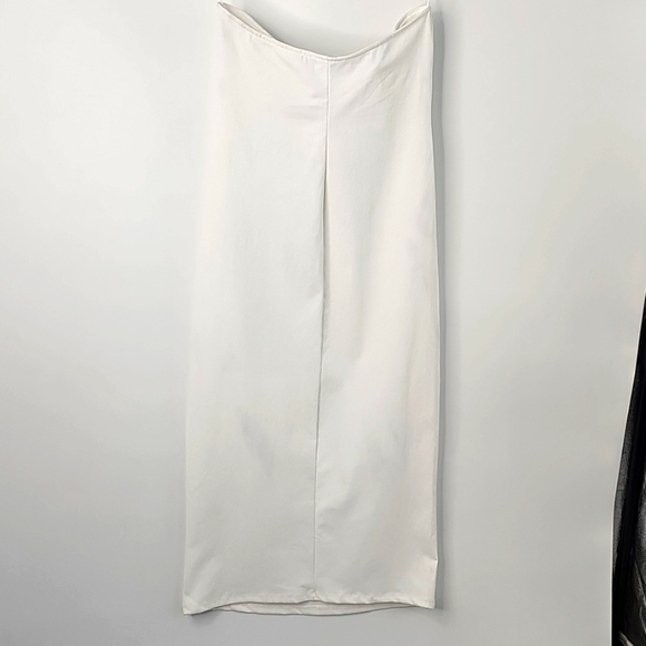 Zara Strapless White Bodycon Stretchy Midi Dress w Pleated Sweetheart Bustline - Picture 8 of 13